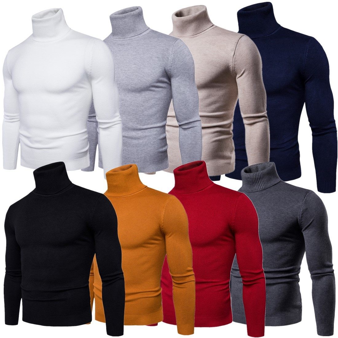 New foreign trade semi-tall sweater men to practice the high elasticity long sleeves with pure autumn and winter knitting head