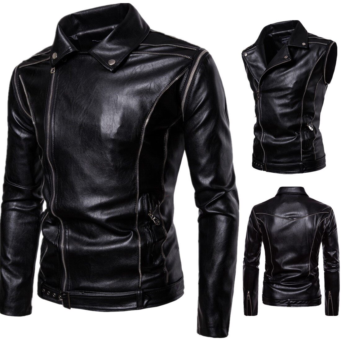 Tide Cards Detachable Sleeves Two Wear Haremores Leather Clothes Men Trend Locomotives Wear-style male leather jacket jacket
