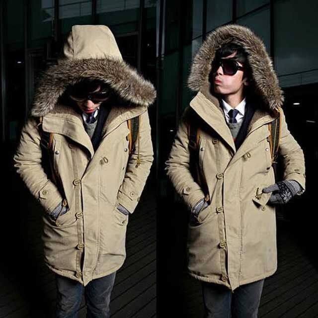 Export to South Korea foreign trade velvet thickened medium and long version of the coat Men's hooded shop cotton coat winter cotton clothing men's coat tide