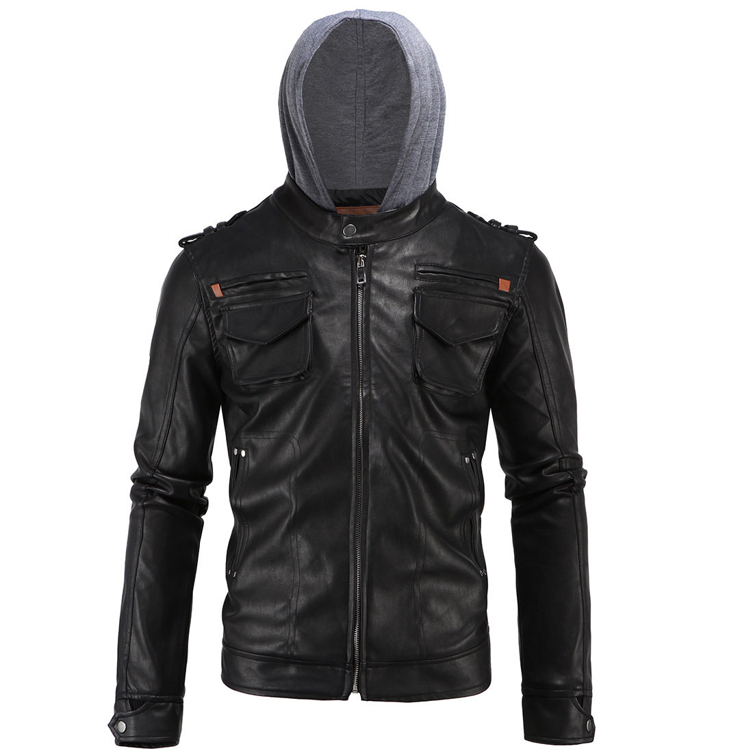Winter foreign trade leather jacket men's cap with extra-large size Locomotive Leather Clothes Men's Fashion Trends Youth Individuality Jacket Man