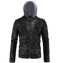 Winter foreign trade leather jacket men's hooded slim size motorcycle leather men's fashion youth personality coat men's