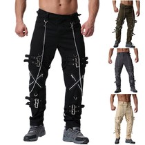 Performance pants men's tide brand goth punk fashion men's pants tide rock personality zipper loose work pants men