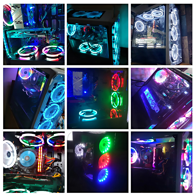 12cm aurora fan 12025 desktop computer computer LED with light ring luminous mute cooling air volume 12V