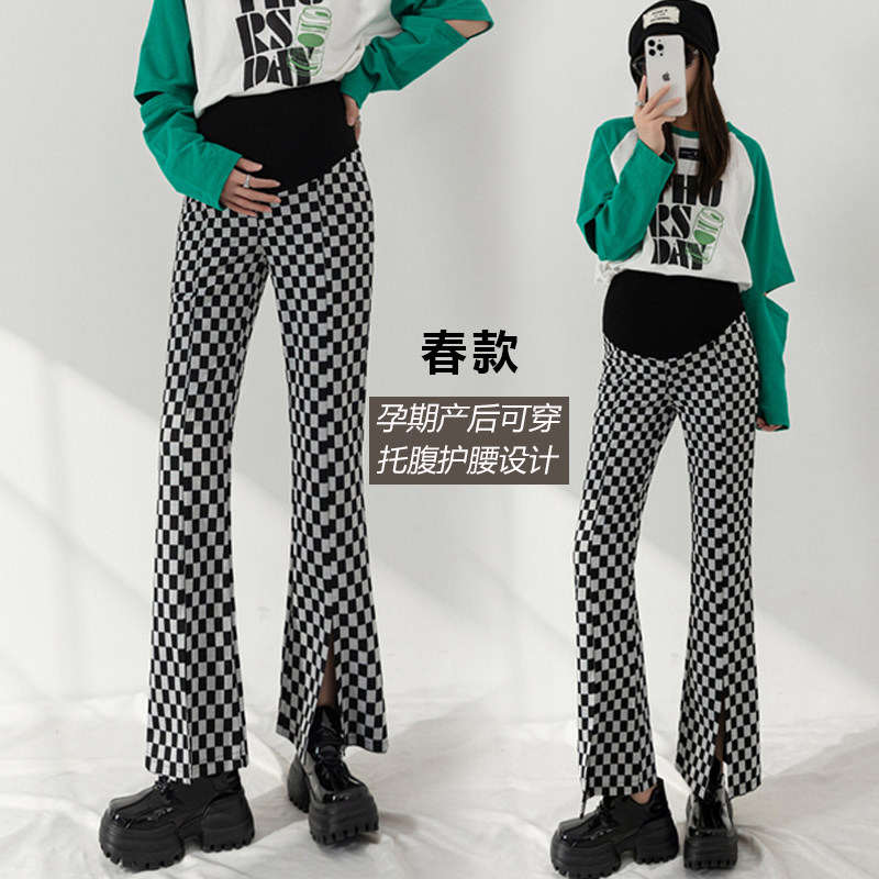 Pregnant Woman Plaid Pants Microlatan 100 Lap Fork Pants Spring Autumn Season Outside Wearing 2022 new casual Abdominal Broadlegged Pants Long Pants