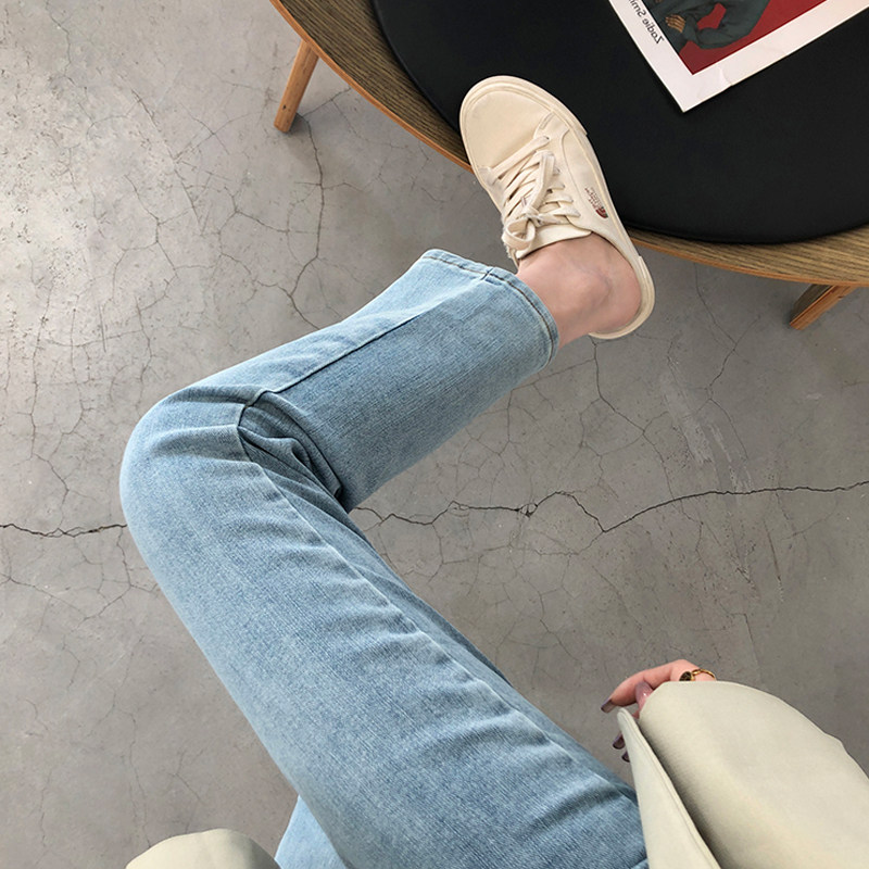 Pregnant Woman Jeans 90% Spring Autumn Season New Outwear Slim High Stretch Blue Small Straight Cylinder Smoke Tubes Trousers High Waist