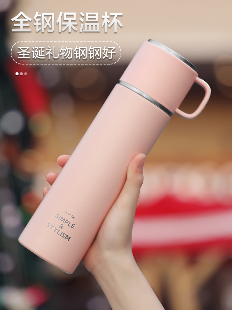 Thermos cup 316 stainless steel large capacity girls water cup Pink with cover cup men's high-grade tea cup