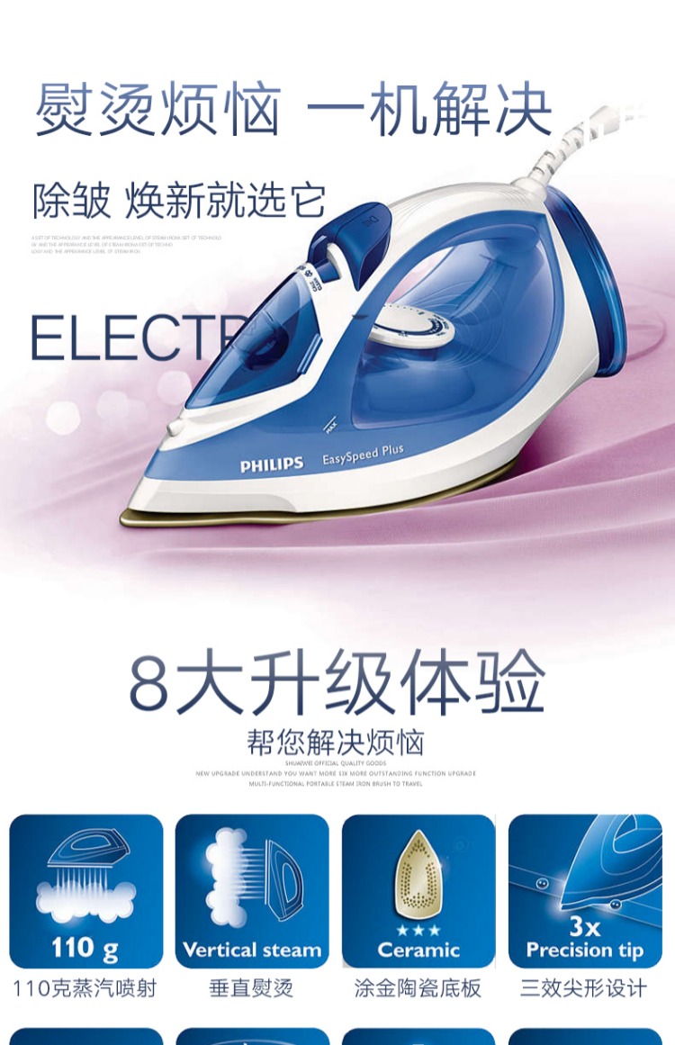 Bàn ủi điện gia dụng Philips hơi nước GC2046 cầm tay điện nhỏ quần áo ủi quần áo mini chính hãng 	bàn ủi electrolux edi2004	