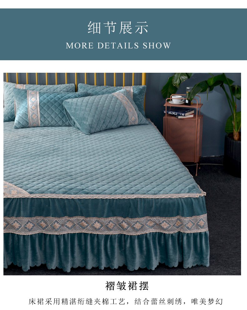 Màu sắc đơn giản chăn bông giường đơn mảnh flannel giường nhung pha lê gối lông cừu san hô giường váy ba mảnh châu Âu - Váy Petti ga giường viền họa tiết