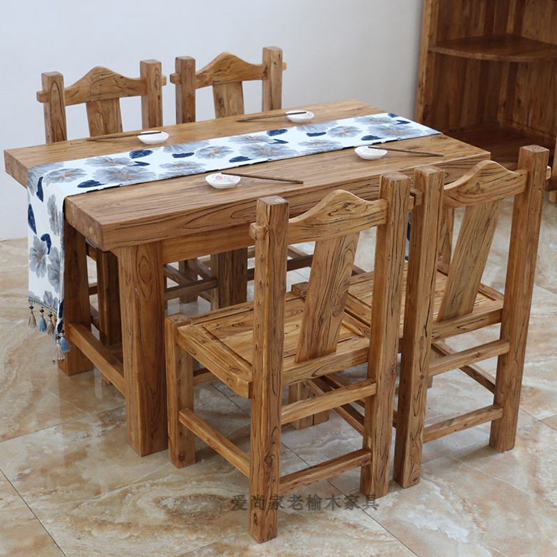 Old elm solid wood dining table home small rectangular dining table modern minimalist hotel special dining table and chairs