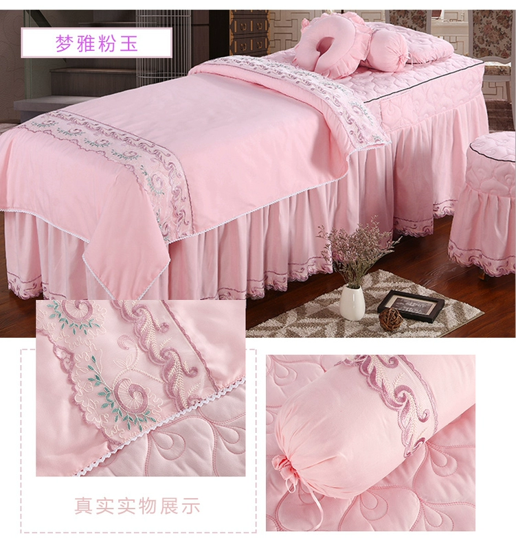 Jin Yuxin thẩm mỹ viện cung cấp làm đẹp bao gồm bốn bộ liệu pháp massage cơ thể đặc biệt bao gồm bộ giường đơn giản với các lỗ khăn trải giường spa giá rẻ