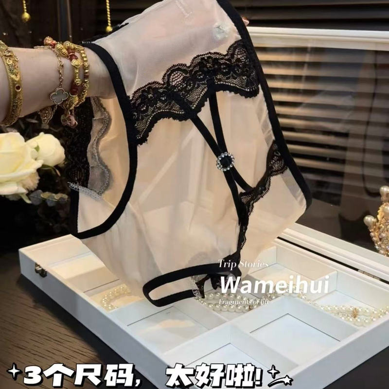 # Wameihui # The Boss Lady Loves & Ultra-Thin Mid-High Waist Pure and Sexy High-Elastic Lace Mesh Panties.