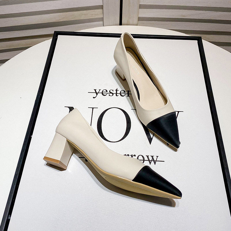 Uncle Jian's temperament of piece pointed shoes in 2022 Spring and Autumn New French high heels shoes rough heels