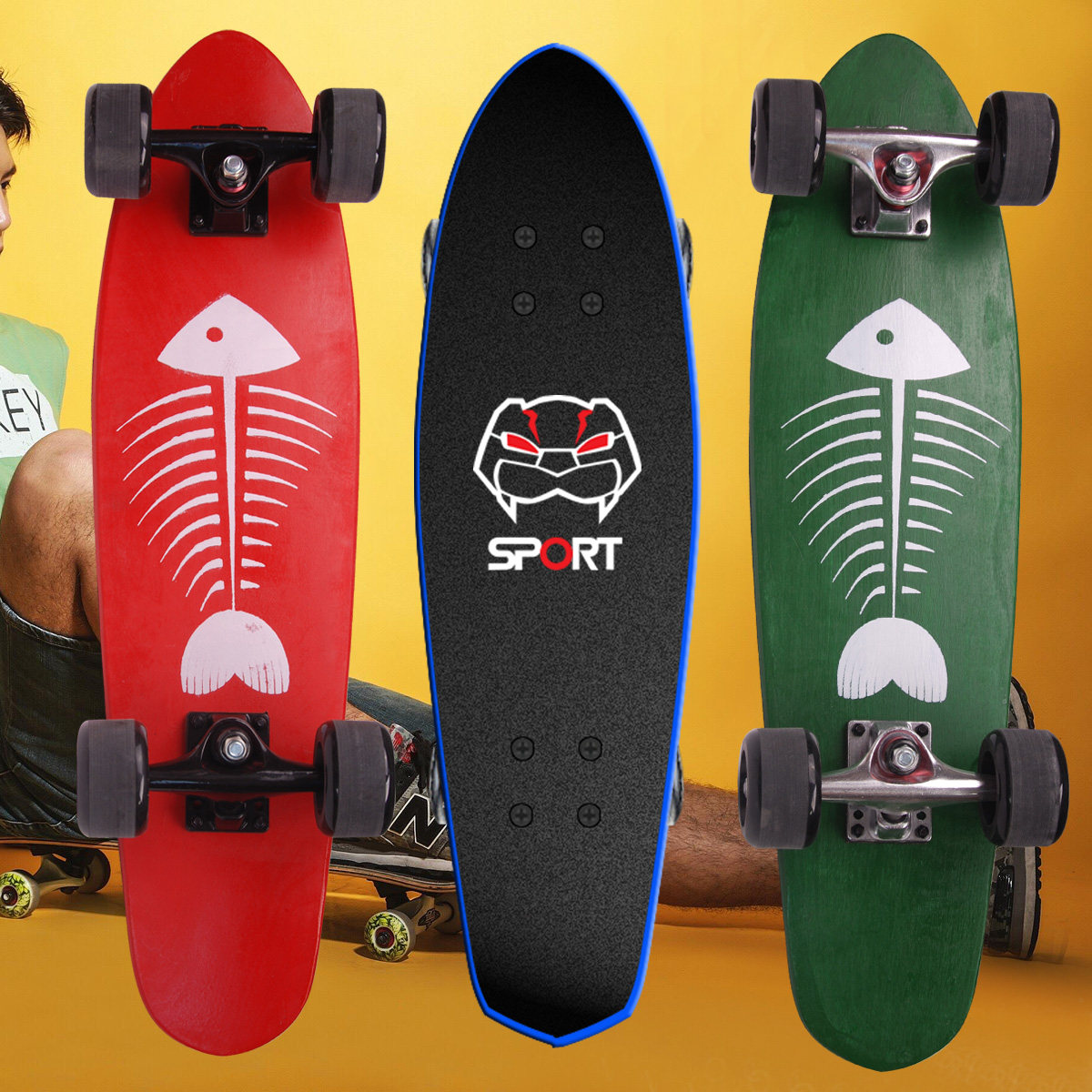 27 Inch Wood Large Fish Skateboard Small Fish Board Maple Wood Banana Plate Four-wheel Scooter Adult Male And Female Brush Street Scooter