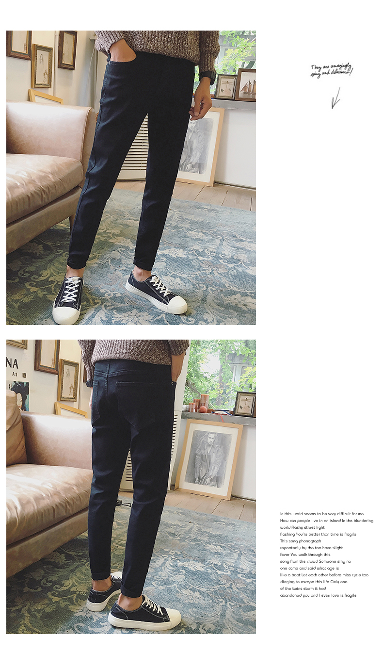 Quần jean nam mùa thu nam Slim Slim Xu hướng Hàn Quốc Quần dài Stretch Straight Casual Quần dài màu đen Plus nhung quần nam đẹp