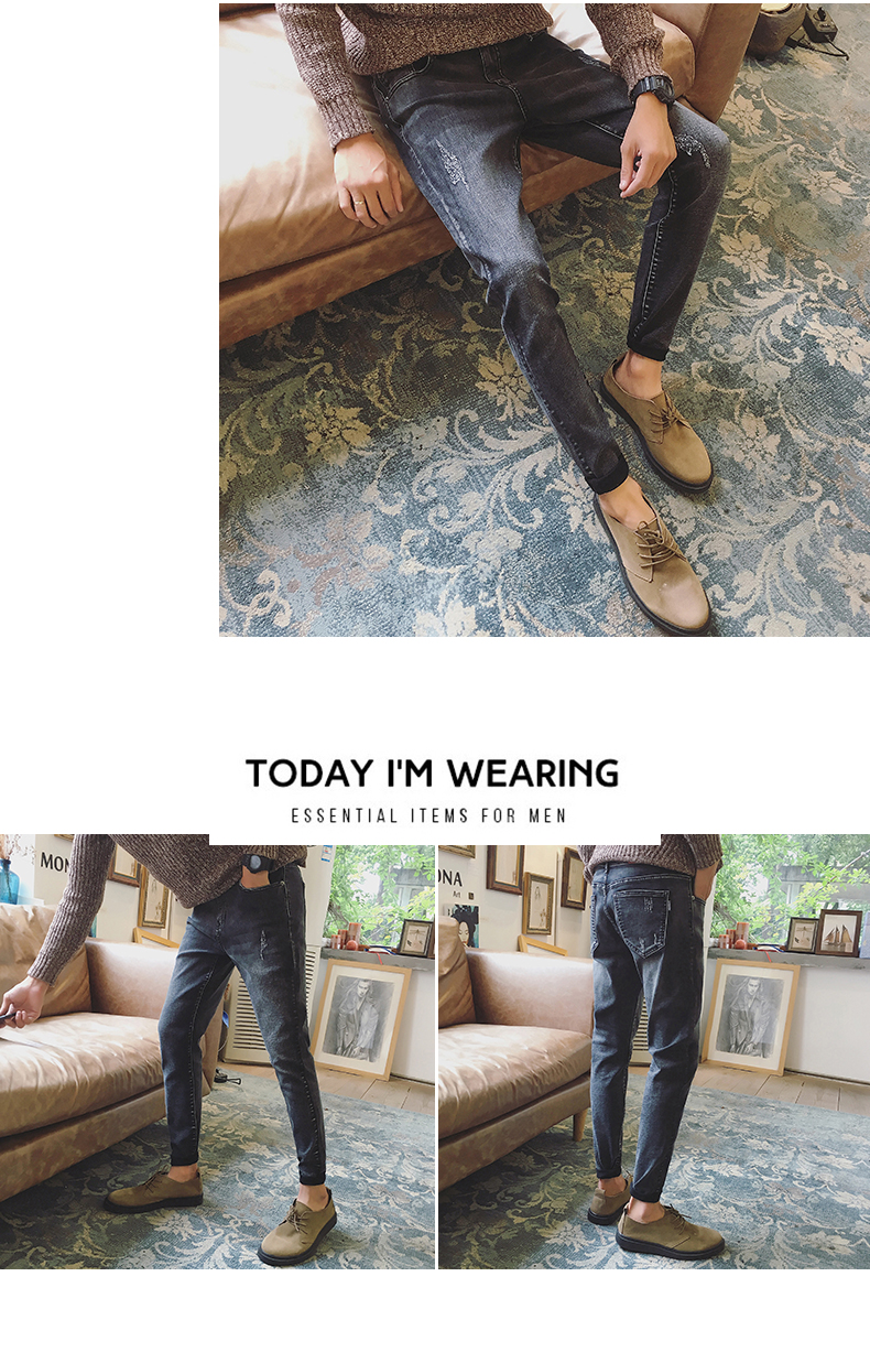 Quần jean nam mùa thu nam Slim Slim Xu hướng Hàn Quốc Quần dài Stretch Straight Casual Quần dài màu đen Plus nhung quần nam đẹp