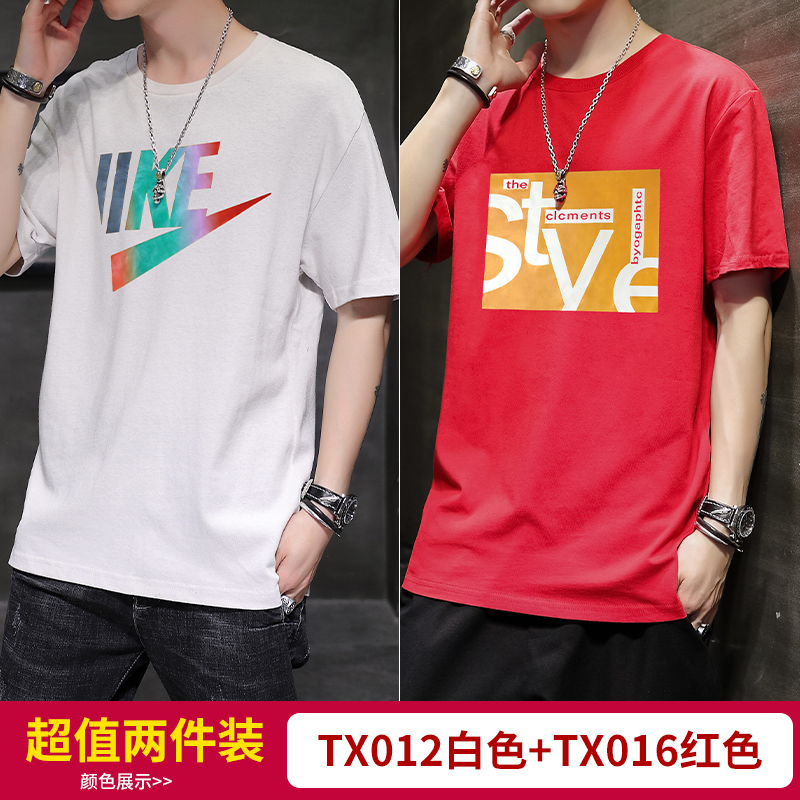 Triều ngắn tay áo thun nam cotton xu hướng ins20 mùa hè mới vòng cổ mã lớn lỏng nửa tay áo nam T-shirt