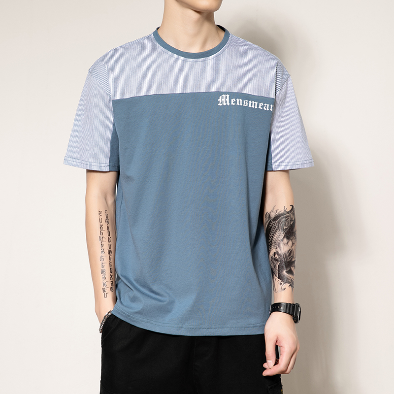 Loose t-shirt nam bông quanh cổ áo cỡ lớn áo thun mùa hè xu hướng giới trẻ nửa tay áo top mặc ngắn tay nam