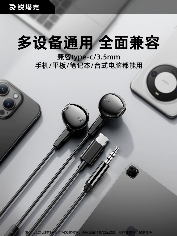 25 New Models of Type-C Interface High-Quality Wired Round-Hole Computer Headphones with Sleep Noise Reduction, Suitable for Huawei and Xiaomi