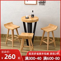 Nordic solid wood dining table and chair combination casual high stools creative bar front bench chair coffee shop personality bar stool