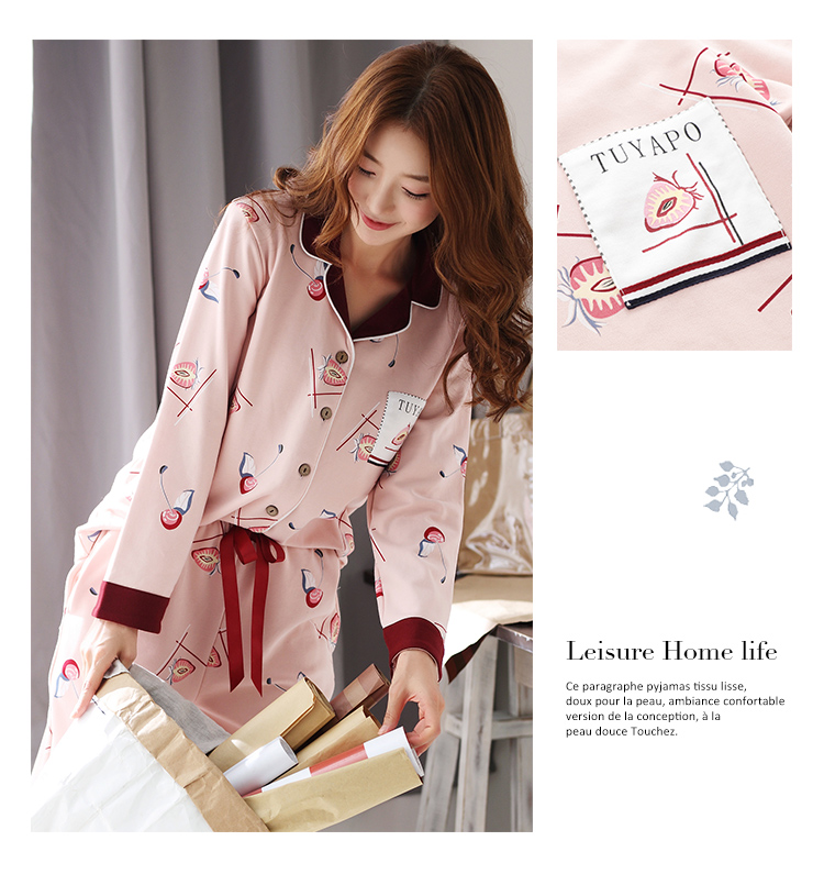 Bộ đồ ngủ bằng vải cotton cho nữ dài tay mùa xuân và mùa thu cộng với phân bón XL cho phụ nữ sau sinh mùa thu và mùa đông đồ bộ pijama nữ lụa