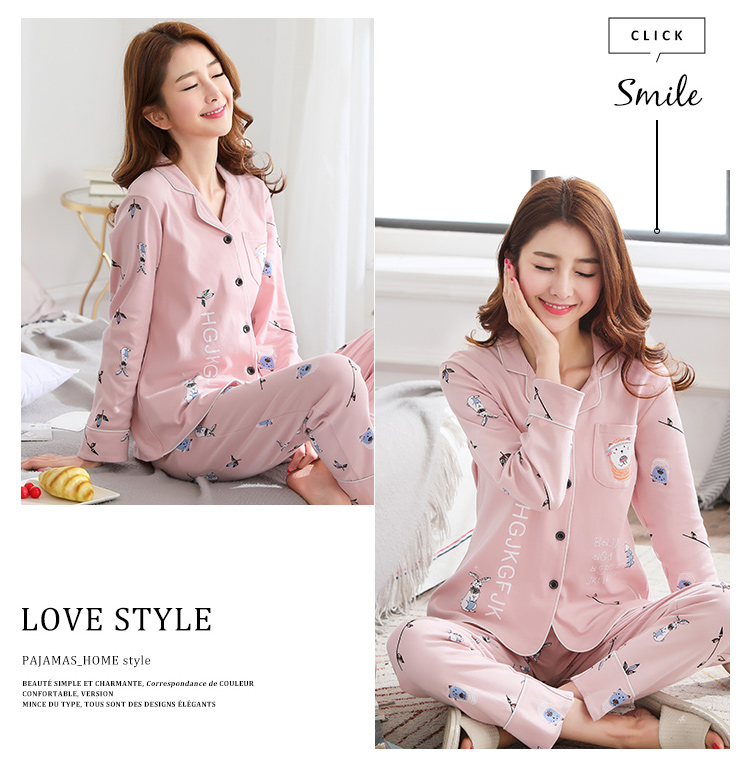 Đồ ngủ nữ cotton dài tay Hàn Quốc mùa xuân và mùa thu ladies thin phần hai mảnh XL cardigan dịch vụ nhà phù hợp với mùa hè