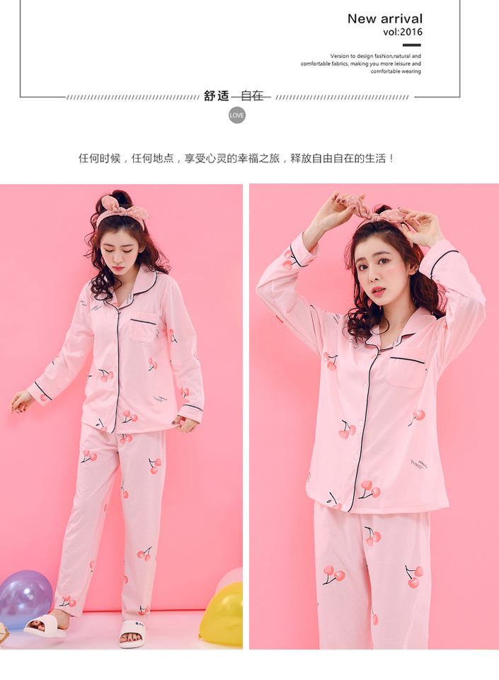 Đồ ngủ nữ cotton dài tay Hàn Quốc mùa xuân và mùa thu ladies thin phần hai mảnh XL cardigan dịch vụ nhà phù hợp với mùa hè