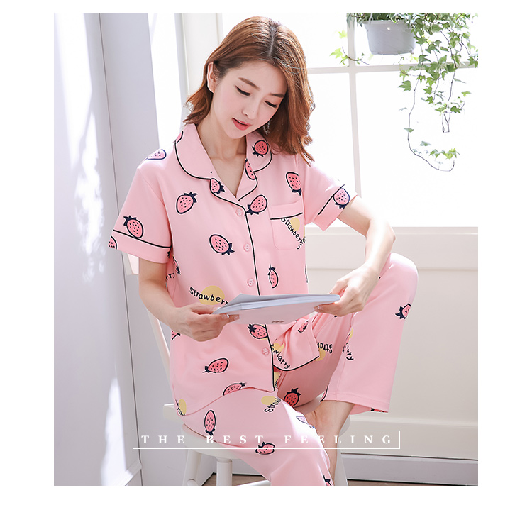 Bộ đồ ngủ mùa hè của phụ nữ cotton phù hợp với quần ngắn tay hai mảnh nữ mùa hè cộng với phân bón XL có thể được mặc bên ngoài dịch vụ gia đình nội y cao cấp