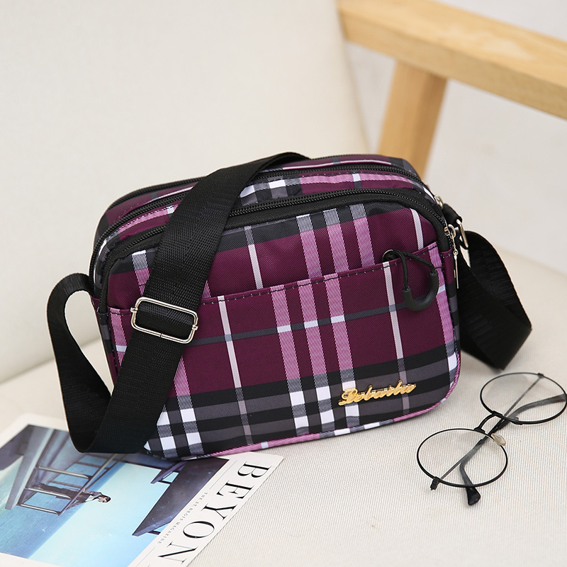 2023 New Plaid Multi-Layer Women's Bag Nylon Crossbody Bag Horizontal Style Small Bag Lightweight Cashier Bag for Business Ladies