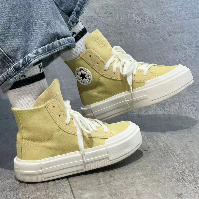 Converse Converse Retro Cream Yellow High-Top Uu Deconstructed Thick-Soled Canvas Shoes A05469C