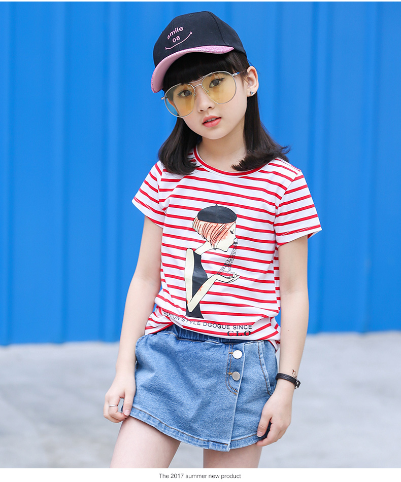 Cô gái mùa hè ngắn tay T-Shirt 2018 trẻ em mới của quần áo trẻ em bông đáy áo sơ mi trong trẻ em lớn áo sọc vest đồ bé trai