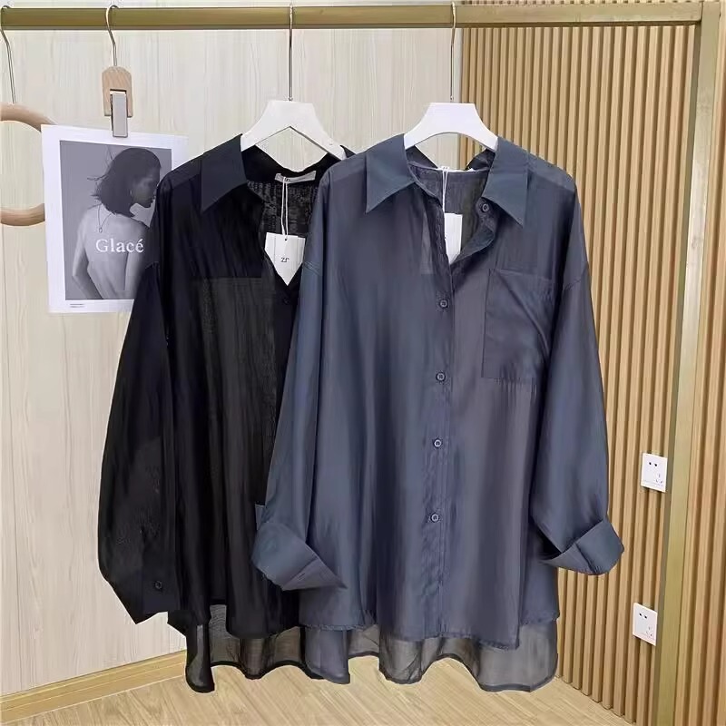 Summer Large Size 150kg Thin Solid Color Long-Sleeved Shirt for Men 2024 New Loose Sun Protection Outerwear Couple Tops