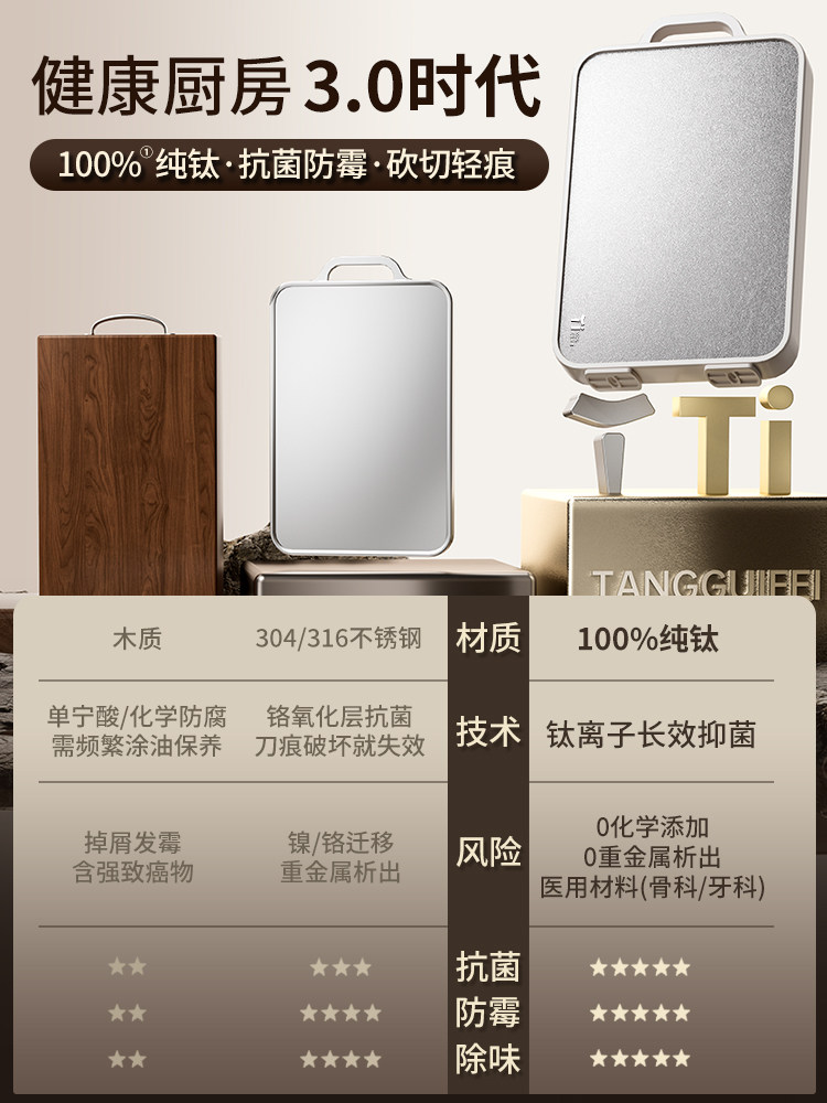 100% Pure Titanium Antibacterial and Mildew-Proof Double-Sided Cutting Board for Home Use, Food-Grade Kitchen Knife Board, Chopping Board