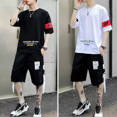 2020 Summer new men's short sleeve T-shirt hip hop Tide brand clothes handsome teenagers casual with a set