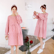  Pregnant women spring dresses large size womens suits long-sleeved spring and autumn trendy mom new loose fashion pure cotton