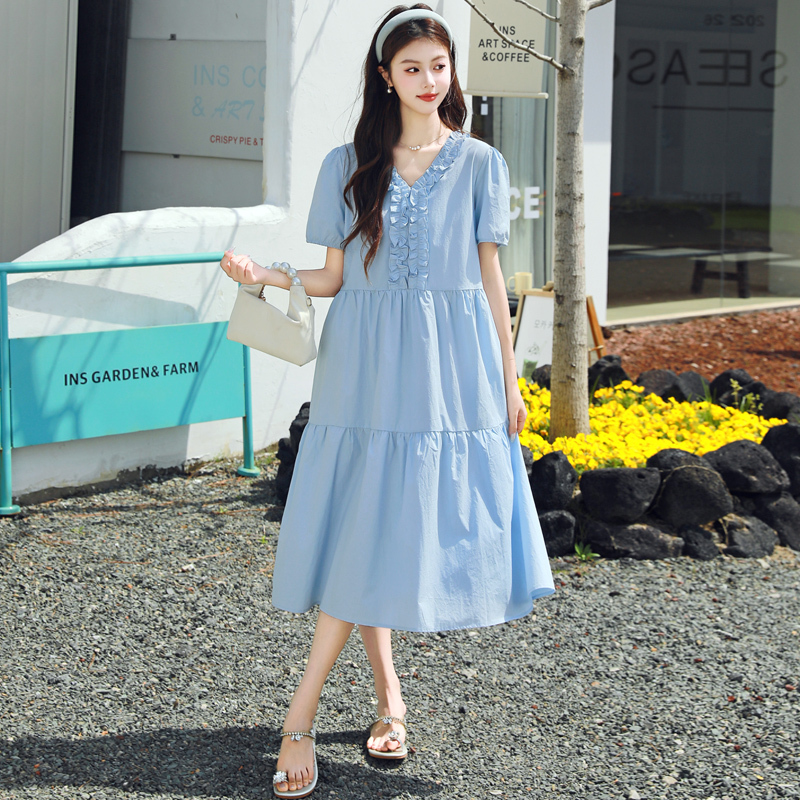 Maternity Dress Summer Pure Cotton 2026 New Fashion Ruffled Mid-Length Summer Maternity Dress for Women