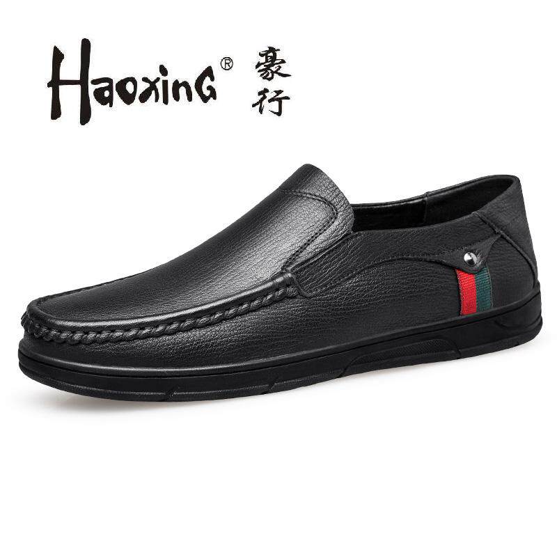 Haoxing men's shoes leather shoes men's leather autumn business men's casual shoes one pedal soft bottom soft bottom lazy beanie shoes