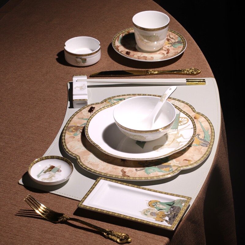 2026 New Chinese-Style Bone China Tableware High-End Hotel Restaurant Commercial Table Setting Vintage Five-Piece Set