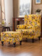 American country retro floral fabric French pastoral Mediterranean living room combination sofa European yellow green cotton and linen sofa