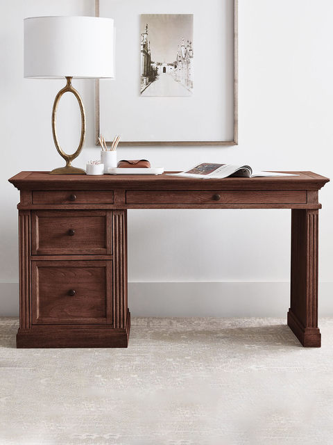 American country retro distressed solid wood desk French high-end oak computer desk simple writing desk office desk