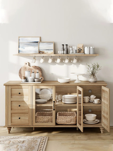 American country solid wood retro TV cabinet living room floor cabinet French all solid wood sideboard multi-functional dish cabinet