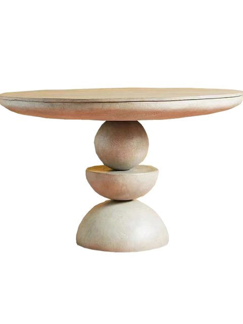 American country retro log round dining table, French simple old solid wood dining table, Nordic wabi-sabi style round dining table