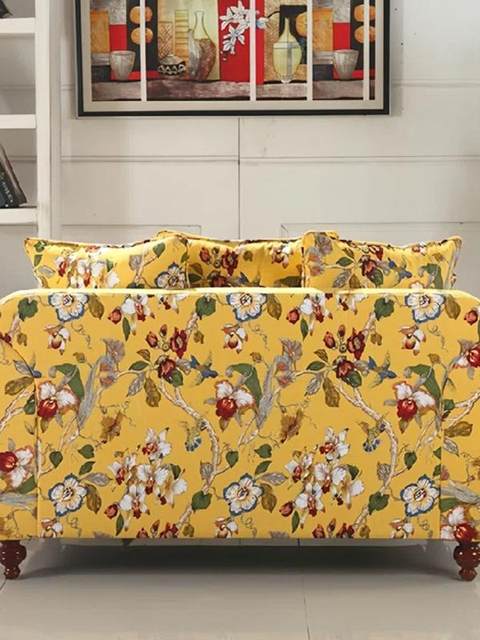 American country retro floral fabric French pastoral Mediterranean living room combination sofa European yellow green cotton and linen sofa