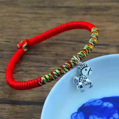 Light luxury niche exquisite zodiac horse sterling silver this year red rope hand rope male diamond knot couple hands female girlfriends