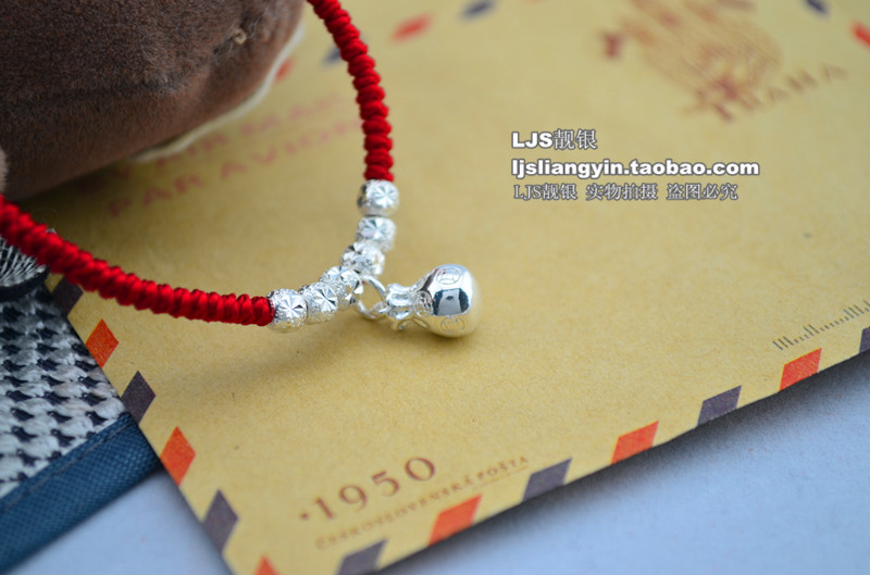 Bạc sterling bạc may mắn chuyển túi hạt năm nay dây đỏ vòng tay phước lành túi vòng chân ác linh hồn nữ đôi tay dây lắc chân nữ handmade