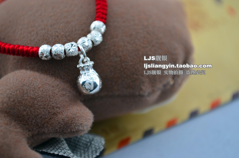 Bạc sterling bạc may mắn chuyển túi hạt năm nay dây đỏ vòng tay phước lành túi vòng chân ác linh hồn nữ đôi tay dây lắc chân nữ handmade