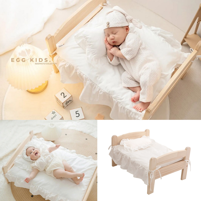 Baby's 100-Day Photo Shoot Natural Wood Color Bed, Simple Nordic Style Photo Studio Children's Newborn Photography Props, Pet Home Decor