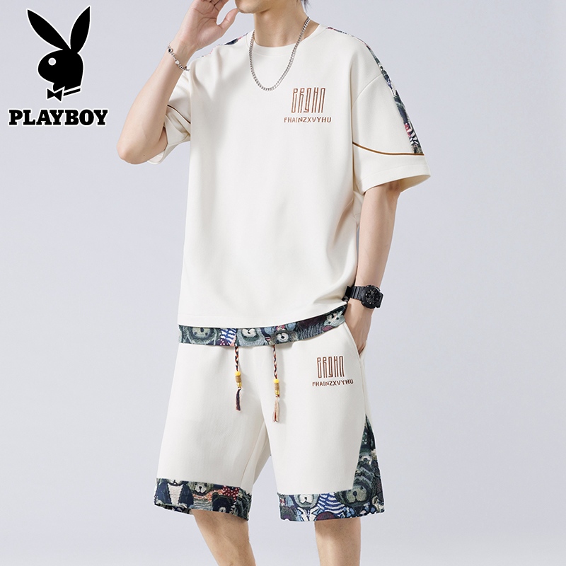Playboy Short-Sleeved Shorts T-Shirt Set Men's Summer Loose Chinese Style Trendy Brand Embroidered Youth Two-Piece Set