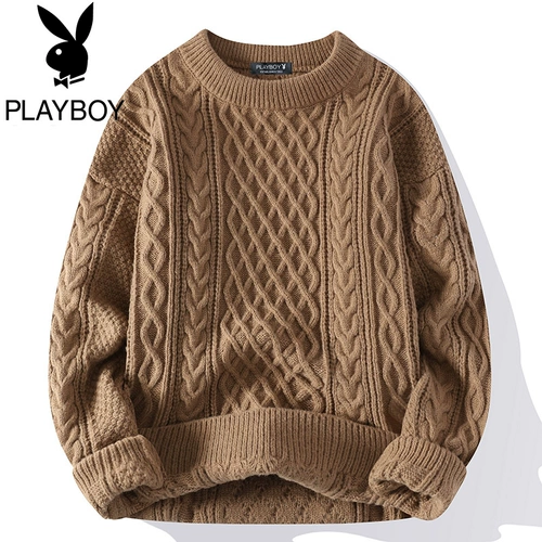 Playboy, зимний однотонный трикотажный утепленный базовый шерстяной свитер с круглым воротником
