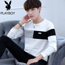 Playboy autumn new black and white striped long-sleeved T-shirt Korean version of the trend mens thin brand mens autumn clothes