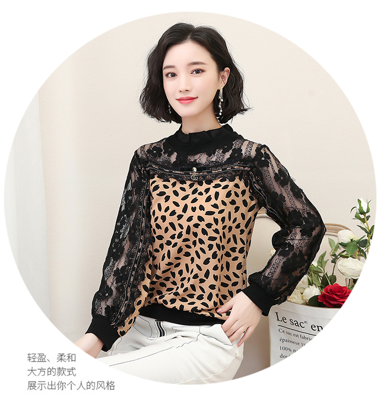 Mùa xuân 2019 mới của phụ nữ da báo thời trang tây nhỏ áo sơ mi rất cổ tích hàng hóa châu Âu ren khâu áo voan - Áo sơ mi chiffon ren áo sơ mi nữ cao cấp